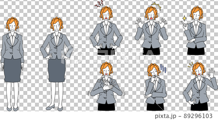 色々なポーズをとるするスーツ姿の女性のイラスト 色々なポーズをとるするスーツ姿の女性のイラスト 89296103