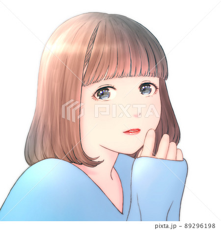 Color illustration of a young woman with shiny... - Stock Illustration  [89296198] - PIXTA
