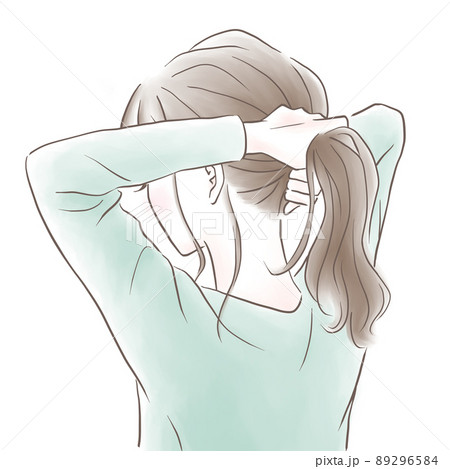 髪を結ぶ後ろ姿の女性のイラスト素材 89296584