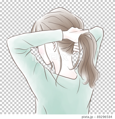 一個女人在後面綁頭髮的插圖素材 89296584