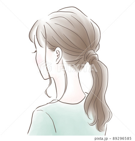 髪をひとつにまとめている後ろ姿の女性のイラスト素材のイラスト素材