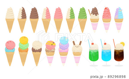 かわいい ソフトクリーム アイスクリーム クリームソーダのイラストセットのイラスト素材 2968