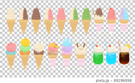 かわいい ソフトクリーム アイスクリーム クリームソーダのイラストセット 89296898