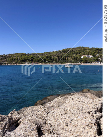 Summer Travel Vacation. View On Beautiful Beach On Greece Shore. Summer Travel Vacation. View On Beautiful Beach On Greece Shore. 89297598