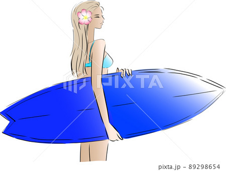 サーフボードを持っている女性のイラスト素材 [89298654] - PIXTA
