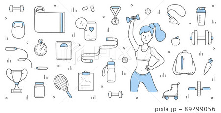 Fitness, healthy lifestyle sport doodle background 89299056