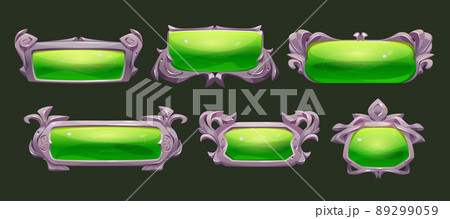 Game ui frames, green with silver medieval boards 89299059