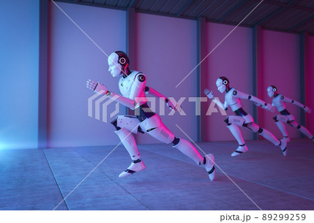 Fast speed technology concept with cyborg running in competition 89299259