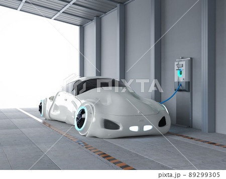 Driverless car or autonomous car plug in with ev charging station 89299305