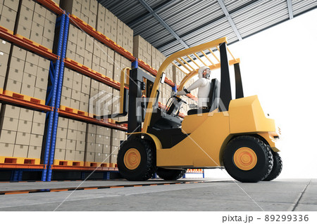 Automation warehouse with robot driving forklift 89299336