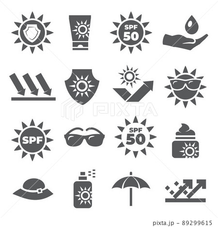 Sun protection icons on white background 89299615