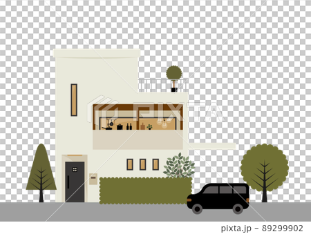 二階建てのおしゃれな注文住宅のフラットイラスト 二階建てのおしゃれな注文住宅のフラットイラスト 89299902