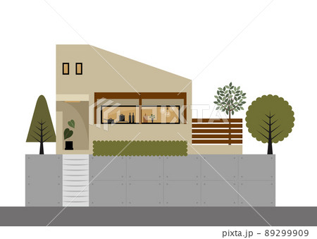擁壁のあるベージュの家のイラスト 擁壁のあるベージュの家のイラスト 89299909