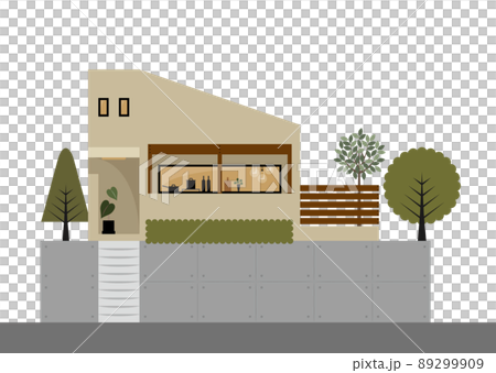 擁壁のあるベージュの家のイラスト 擁壁のあるベージュの家のイラスト 89299909