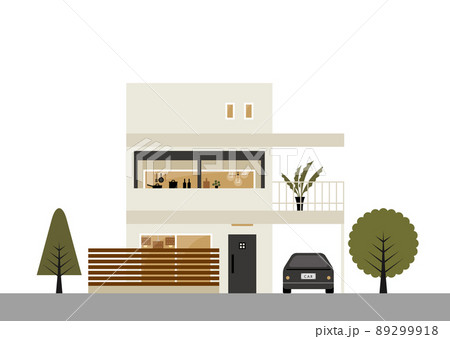 ルーバーのある白い家・二階建て・外観イラスト 89299918