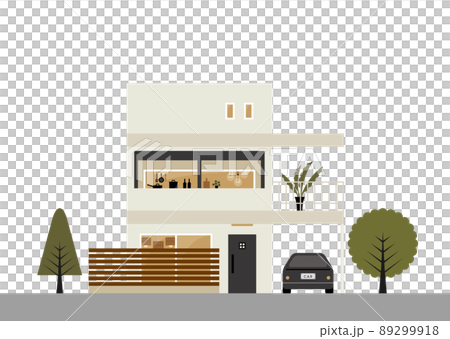 ルーバーのある白い家・二階建て・外観イラスト 89299918