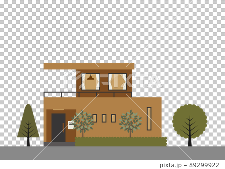 モダン二階建て住宅のかわいいフラットイラスト モダン二階建て住宅のかわいいフラットイラスト 89299922