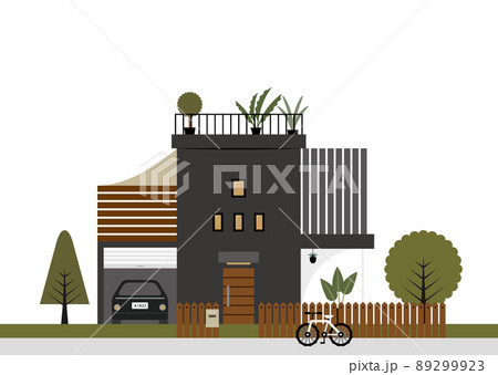 ルーバーと柵のあるオシャレな二階建て住宅イラスト(ブラック) ルーバーと柵のあるオシャレな二階建て住宅イラスト(ブラック) 89299923
