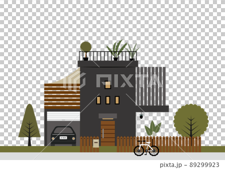 ルーバーと柵のあるオシャレな二階建て住宅イラスト(ブラック) ルーバーと柵のあるオシャレな二階建て住宅イラスト(ブラック) 89299923