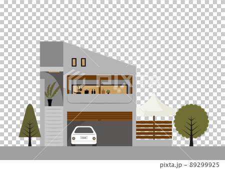 傾斜のある屋根の家・二階建て・外観イラスト 傾斜のある屋根の家・二階建て・外観イラスト 89299925