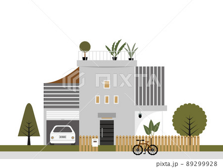 ルーバーと柵のあるオシャレな二階建て住宅イラスト(グレー) ルーバーと柵のあるオシャレな二階建て住宅イラスト(グレー) 89299928