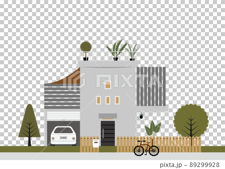 ルーバーと柵のあるオシャレな二階建て住宅イラスト(グレー) ルーバーと柵のあるオシャレな二階建て住宅イラスト(グレー) 89299928