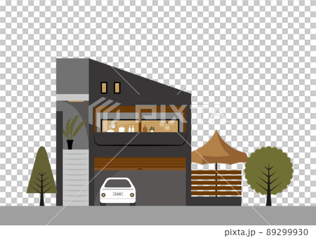 車が二台おける車庫のある注文住宅・二階建てマイホームのイラスト素材 車が二台おける車庫のある注文住宅・二階建てマイホームのイラスト素材 89299930