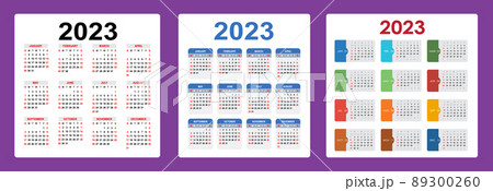Calendar 2023. Week starts on Sunday. Calendar template set 89300260