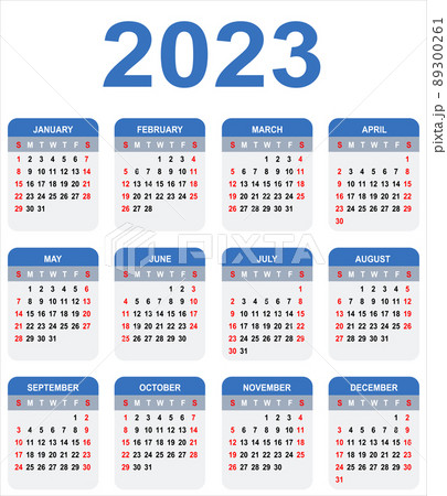 Calendar 2023. Week starts on Sunday. Basic grid Calendar 2023. Week starts on Sunday. Basic grid 89300261