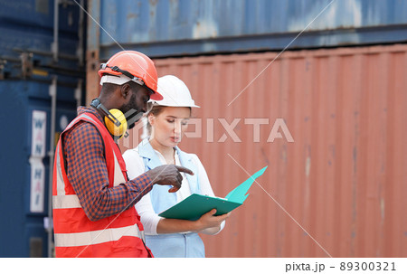Foreman control Industrial Container Cargo freight ship at industry. Transportation and logistic. Foreman control Industrial Container Cargo freight ship at industry. Transportation and logistic. 89300321