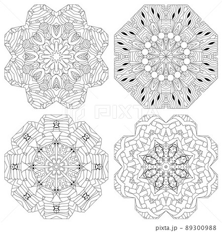 Hand drawn zentangle set of 4 mandalas for coloring page. Hand drawn zentangle set of 4 mandalas for coloring page. 89300988