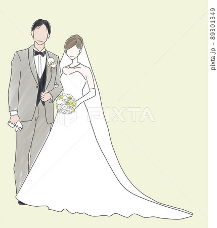 結婚式の男女 緑色背景のイラスト素材