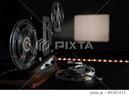 Vintage film projector with blank frame. 89301413