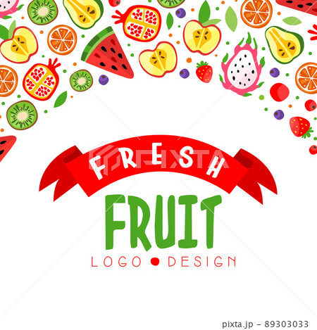 Juicy Fruit Design with Ripe Bright and Sweet Garden Food Vector Template Juicy Fruit Design with Ripe Bright and Sweet Garden Food Vector Template 89303033