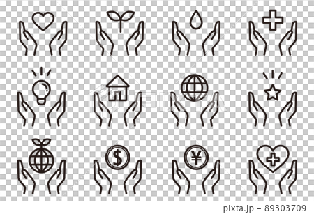 Safe icon set (monochrome) wrapped by hand 89303709