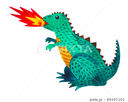green dinosaur funny cartoon art watercolor painting illustration design drawing on white isolated background 89305101