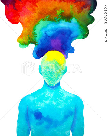 human meditate mind mental health yoga chakra spiritual healing abstract energy meditation connect the universe power watercolor painting illustration design drawing art 89305107