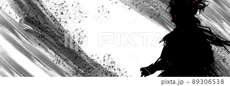 戦国時代斬りかかる若侍たちの殺陣決闘シーン切り絵風モノクロシルエットイラストのイラスト素材