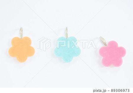 colorful plastic cloth hanging hook  mobile on white background 89306973