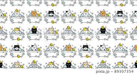 cat seamless pattern vector kitten icon shower bath calico soap shampoo pet puppy cartoon character gift wrapping paper tile background repeat wallpaper scarf isolated symbol doodle illustration desig 89307354