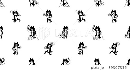 cat seamless pattern kitten calico guitar ukulele bass vector neko breed character cartoon pet tile background repeat wallpaper gift wrapping paper animal doodle illustration design 89307356