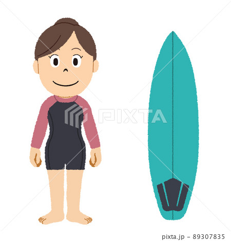 サーフィン女子のイラスト 89307835