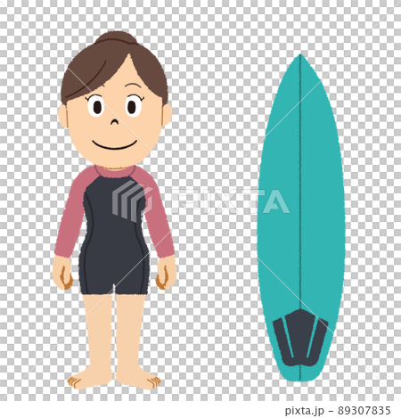 サーフィン女子のイラスト 89307835
