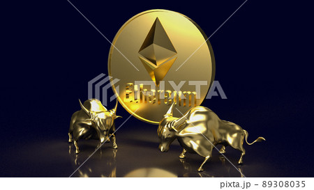 The gold bulls and ethereum coin image for crypto or business concept 3d rendering 89308035