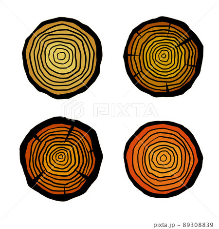 Cut tree trunk. Stump cross section. Concentric circular pattern on wood. Logger and Woodworking Industry Icon 89308839