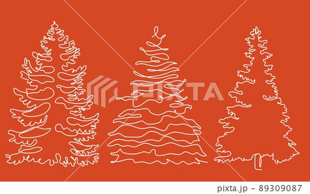 Christmas pine fir tree line art. Continuous one line drawing. Vector illustration minimalistic design. 2023 year, Christmas and New Year, Christmas tree type concept, New Year. 89309087