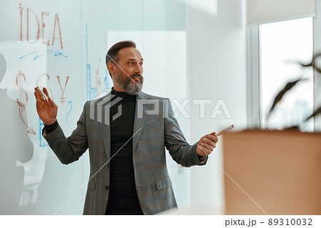 Man speaking during meeting presentation in the office Man speaking during meeting presentation in the office 89310032