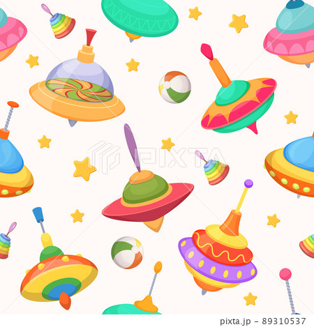 Toys pattern. Top funny colored toy for kids exact vector seamless background for textile design projects Toys pattern. Top funny colored toy for kids exact vector seamless background for textile design projects 89310537
