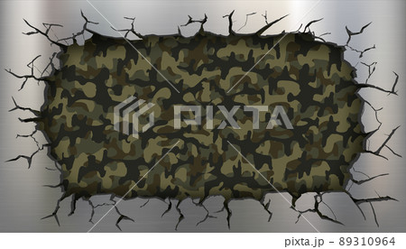 metal plate with cracks on the background of a military camouflage 89310964