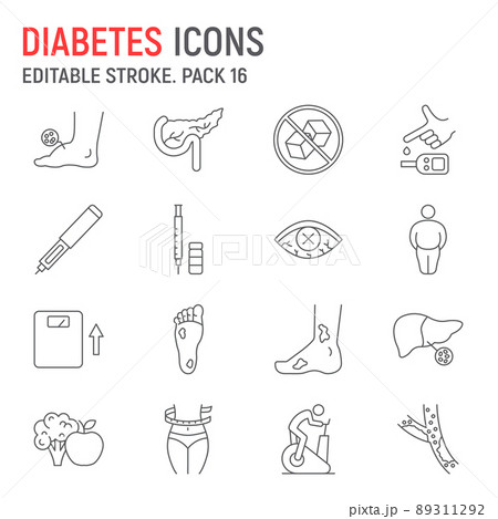 Diabetes disease line icon set, diabetic collection, vector graphics, logo illustrations, diabetes disease vector icons, diabetic signs, outline pictograms, editable stroke 89311292